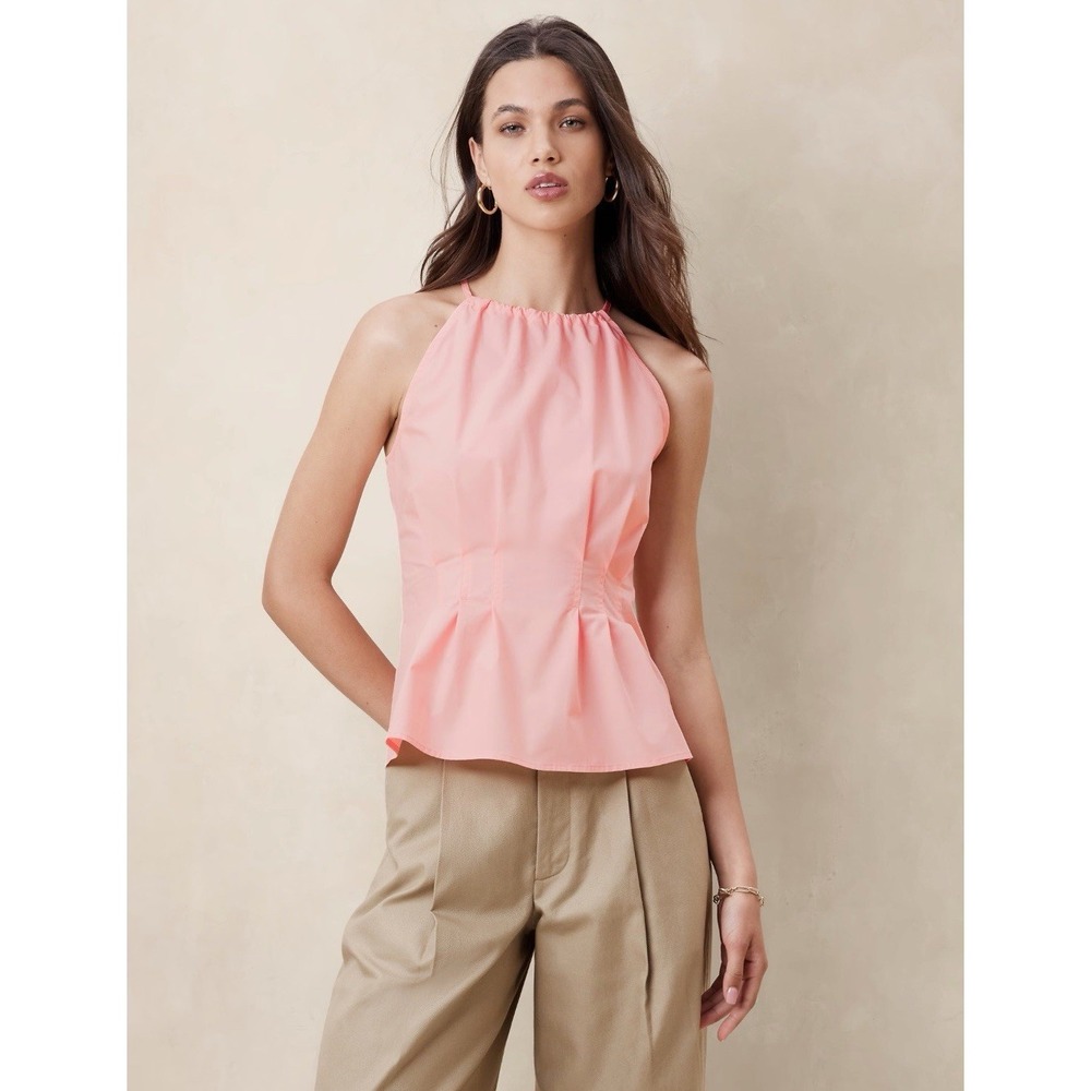 Banana Republic‎ Pink Cotton Poplin Halter Top Sz 18 Minimalist Summer Blouse